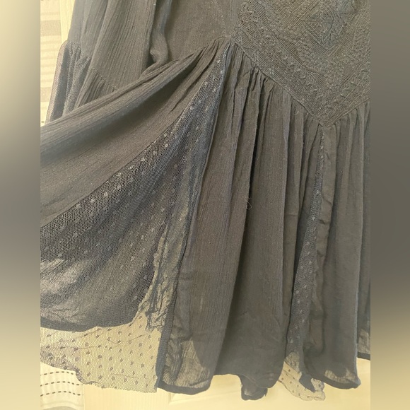 Fun & Flirt Elegant Black Tulle Lace Inserts 3/4 Sleeve Top Size Large - Picture 7 of 16